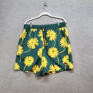Neff Mens Swim Trunks XL Green‎ Yellow Smiley Flower Board Shorts
